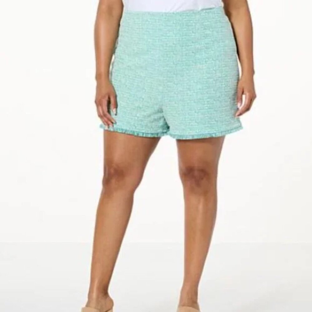 Textured Tweed High Waist Short Turquoise G by Giuliana Black Label Size 16